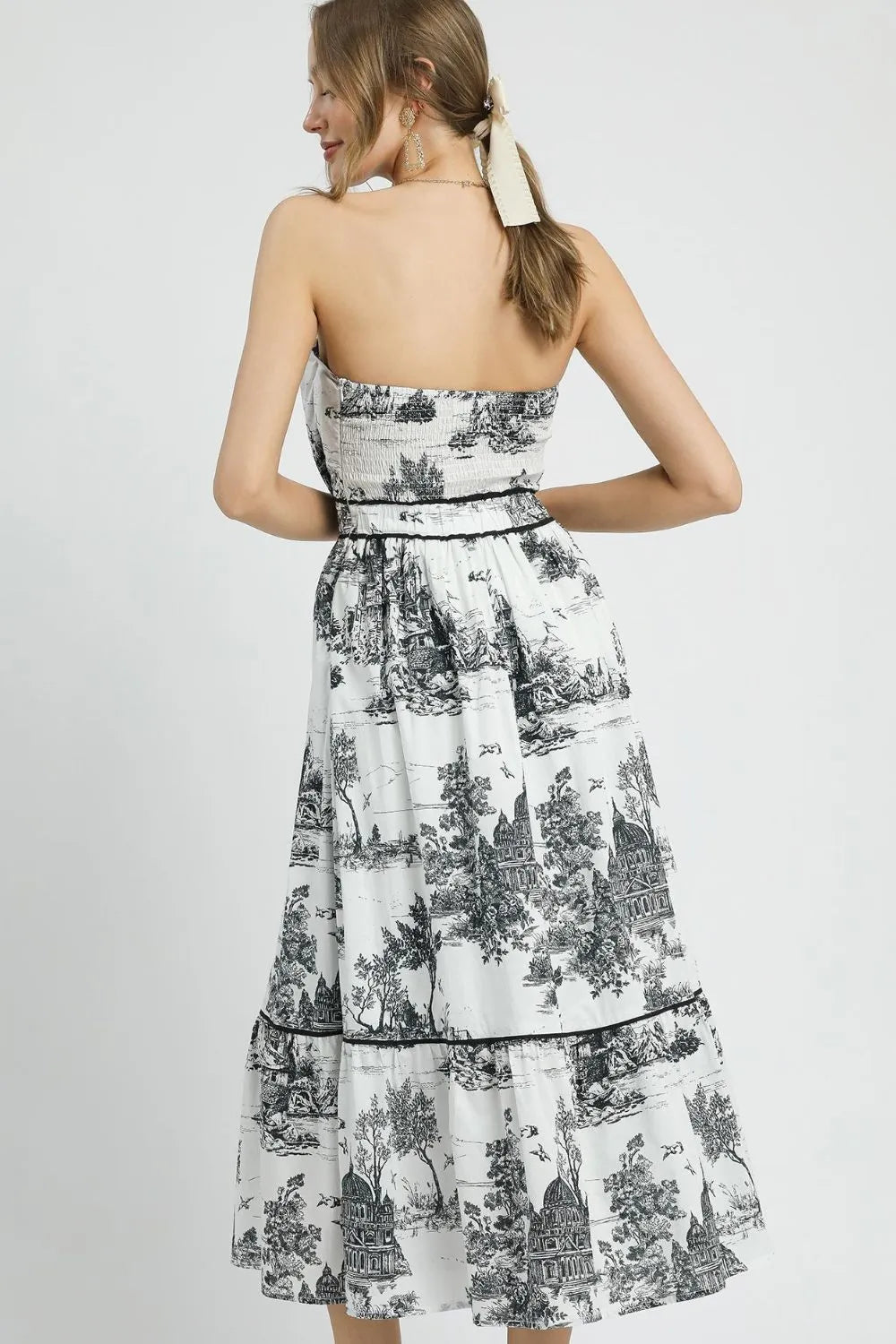Out On The Town Printed Tiered Tube Midi Dress