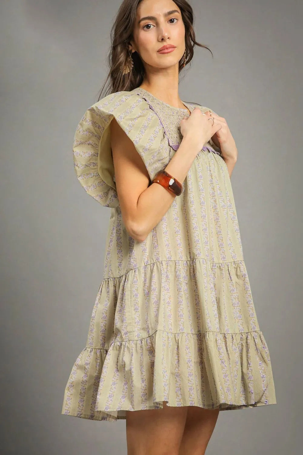 Rows Of Lavender Tiered Mini Cotton Dress