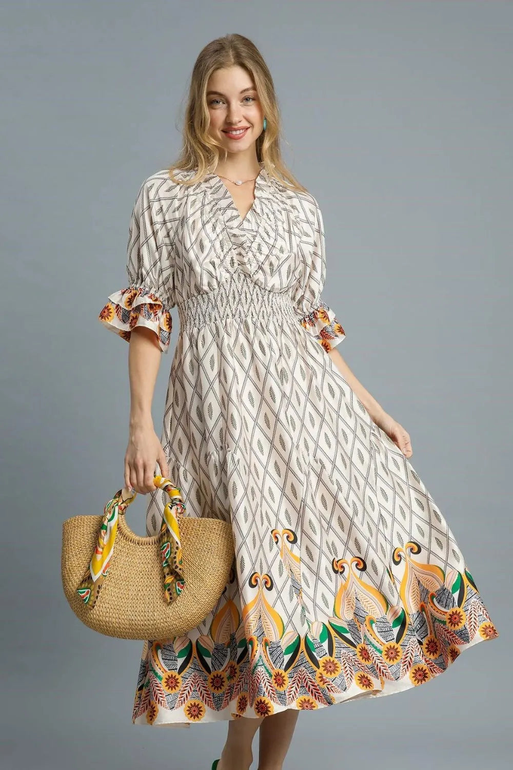 Walks On The Prarie Smocked Midi Dress
