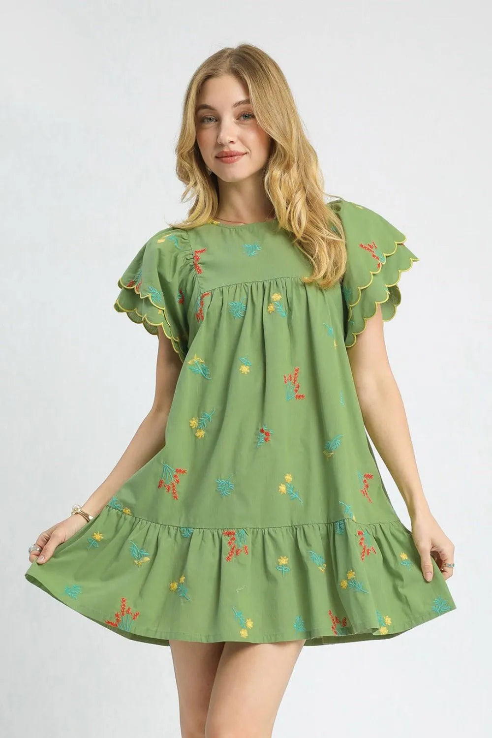 Wallflower Floral Embroidered Short Sleeve Mini Dress