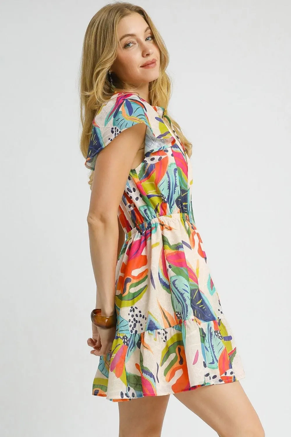 Thistle & Thread Printed Tie Neck Ruffled Hem Dress