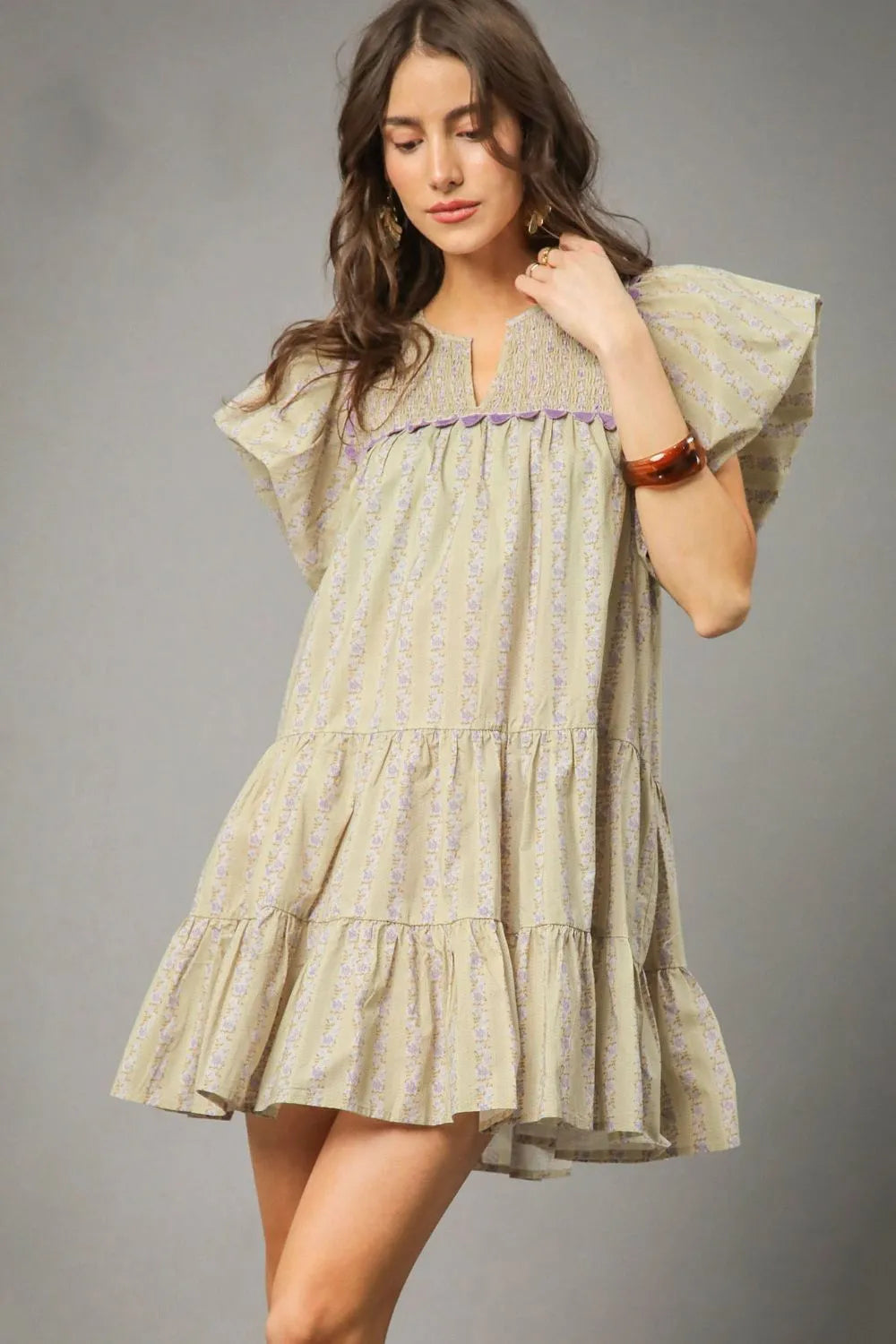 Rows Of Lavender Tiered Mini Cotton Dress