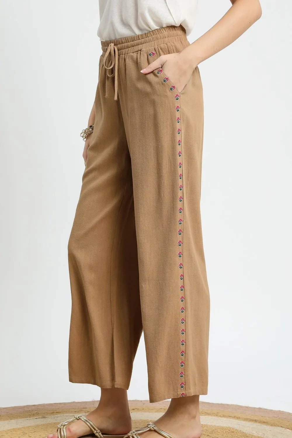 Linen Cotton Wide Leg Drawstring Pants