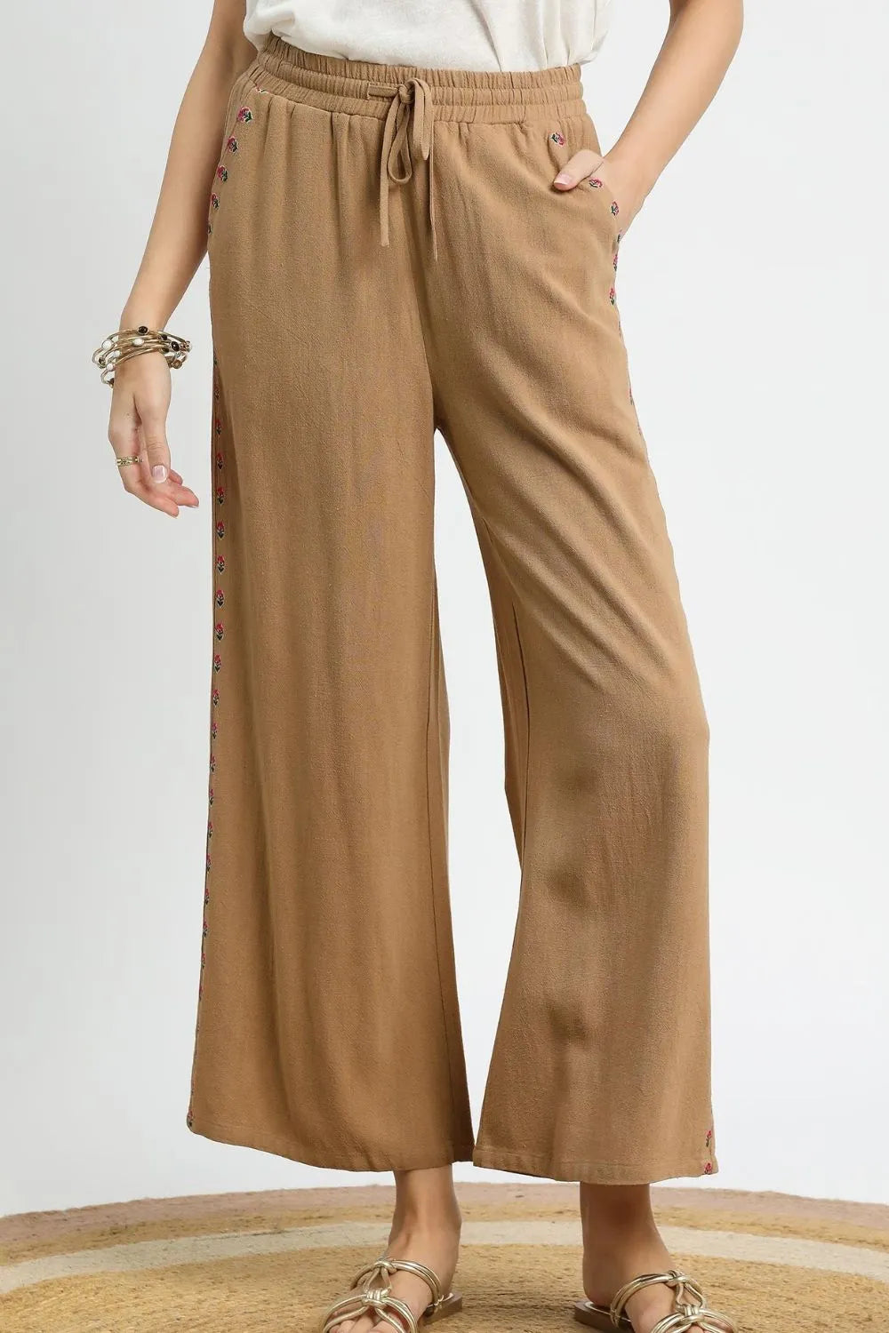 Linen Cotton Wide Leg Drawstring Pants