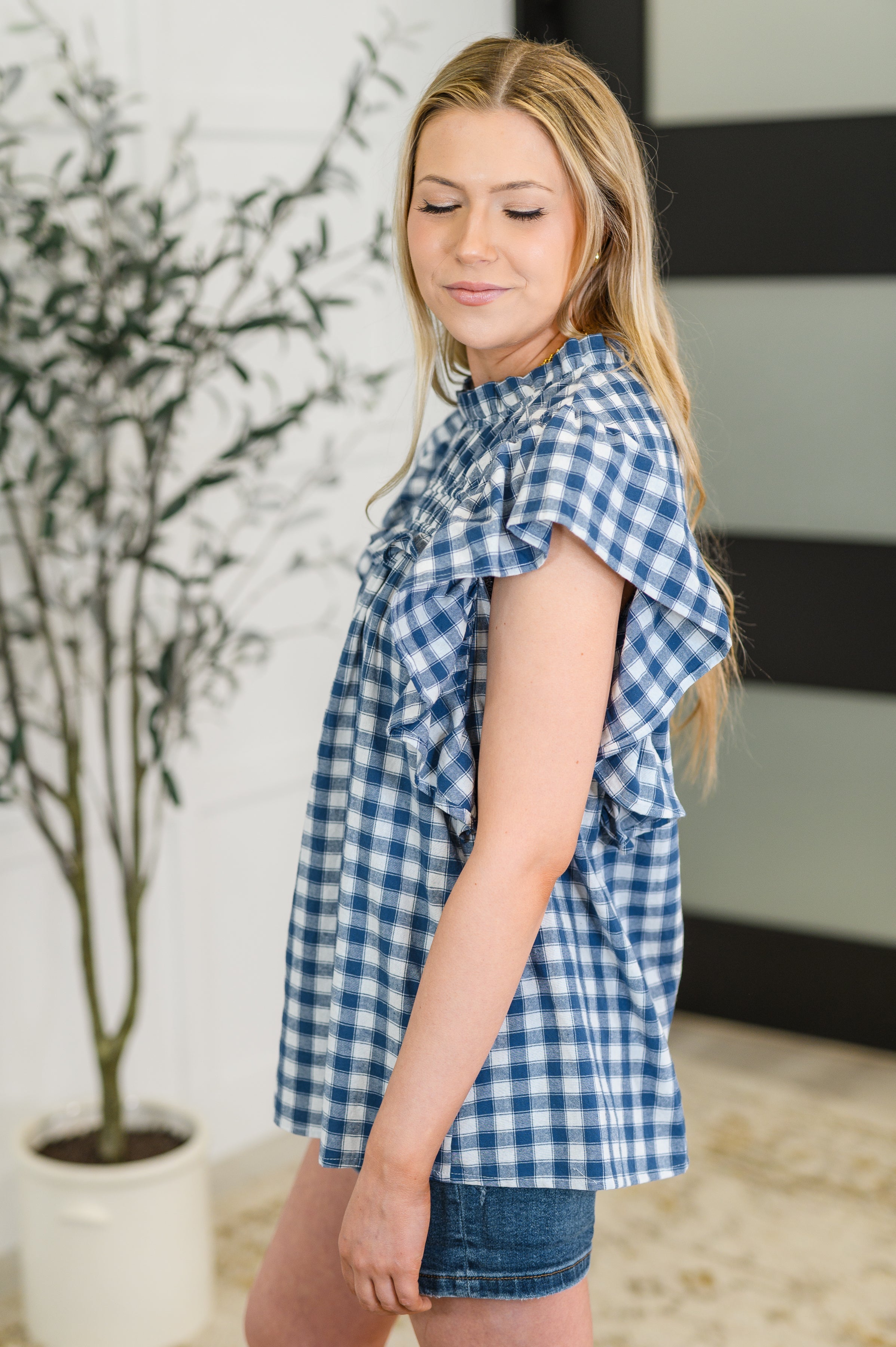 Garden at Goldenhour Flutter Sleeve Blouse in  Blue
