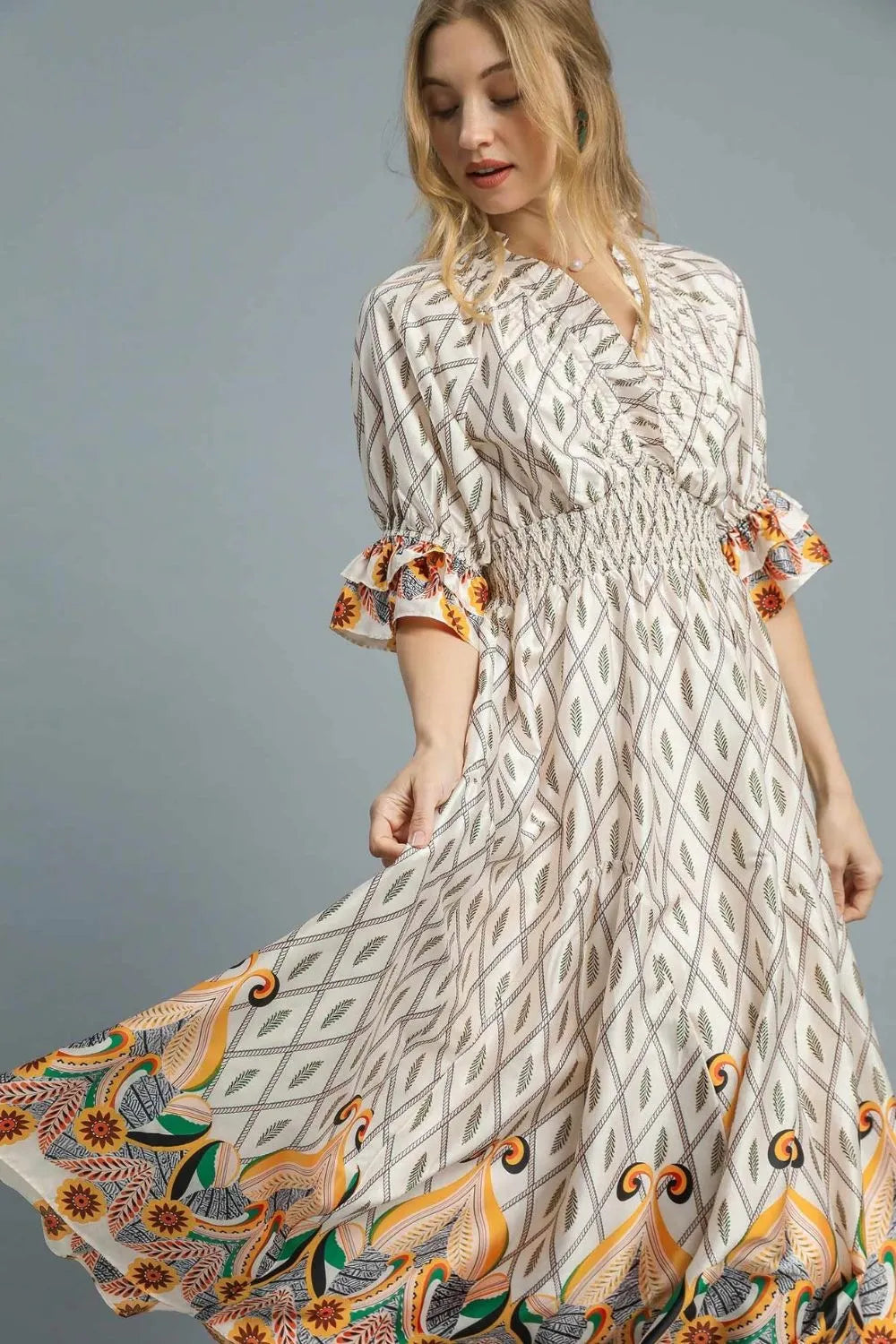Walks On The Prarie Smocked Midi Dress