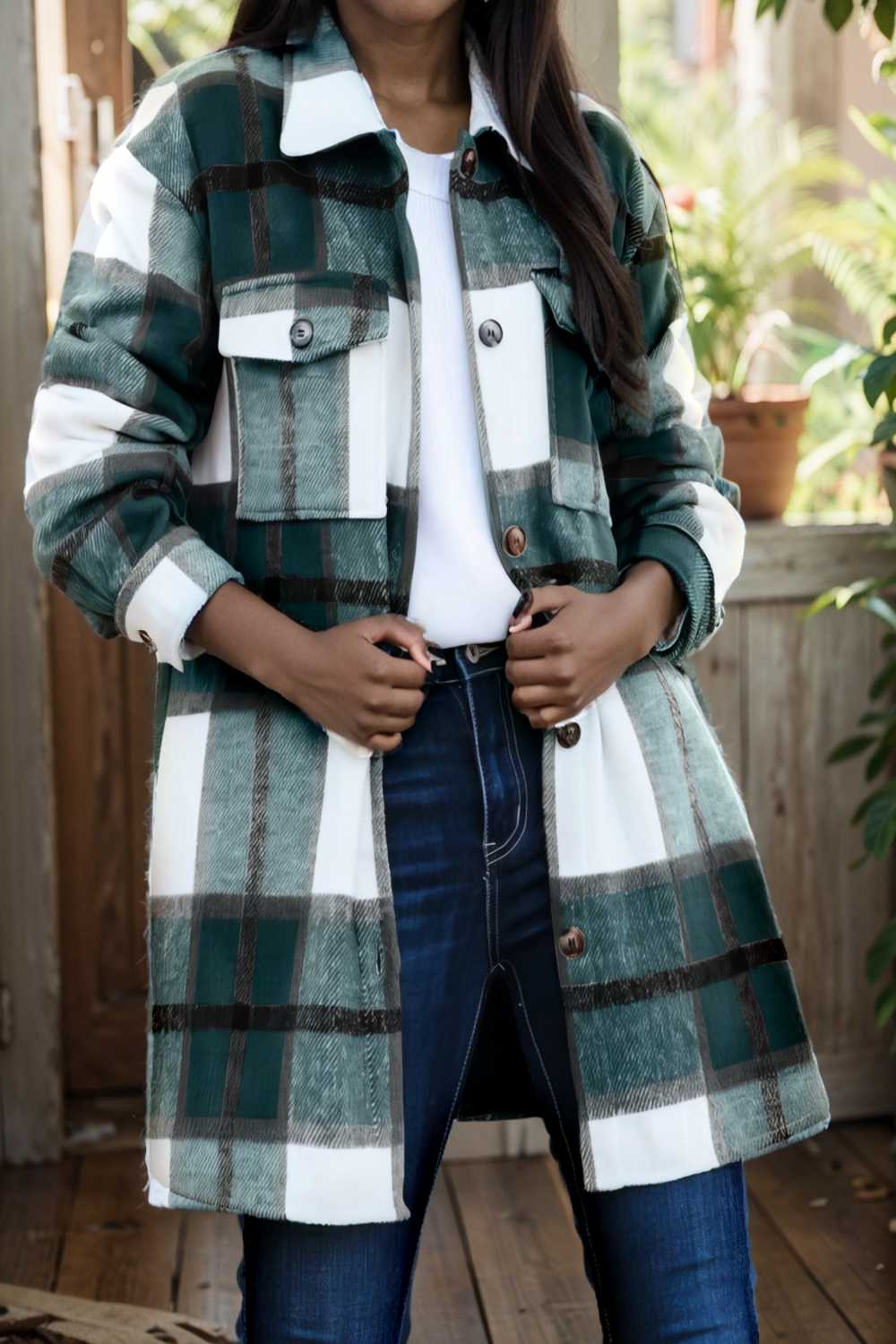 casual check single breasted pocket wool jacket