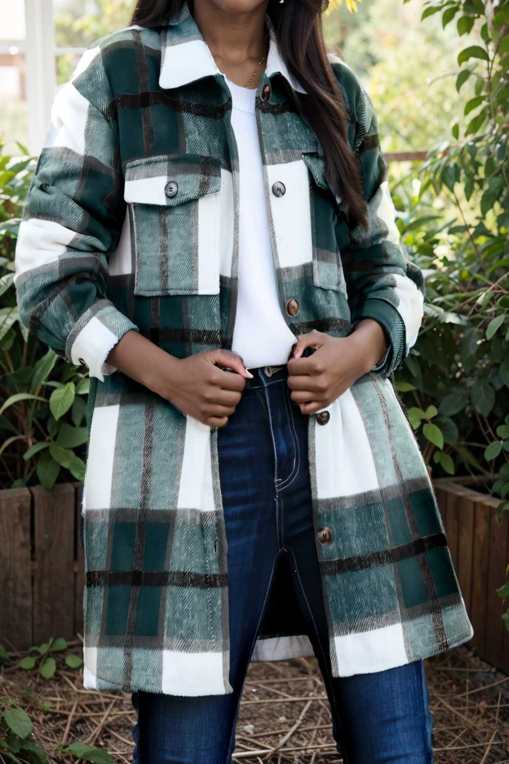 casual check single breasted pocket wool jacket