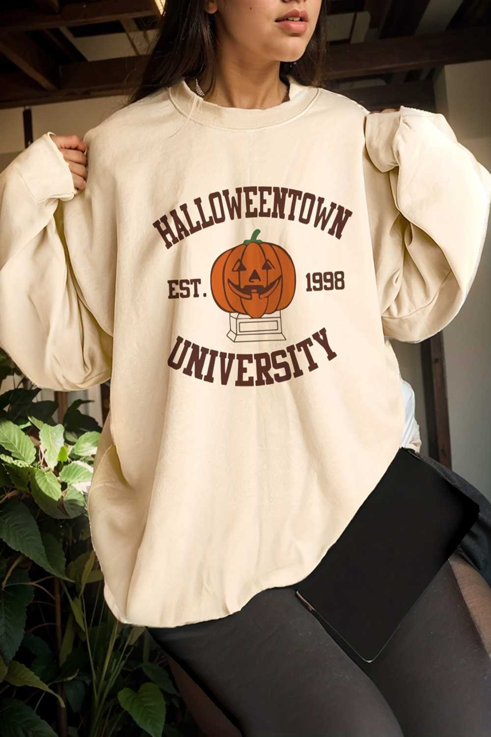 casual halloween pumpkin print long sleeve crew neck hoodie