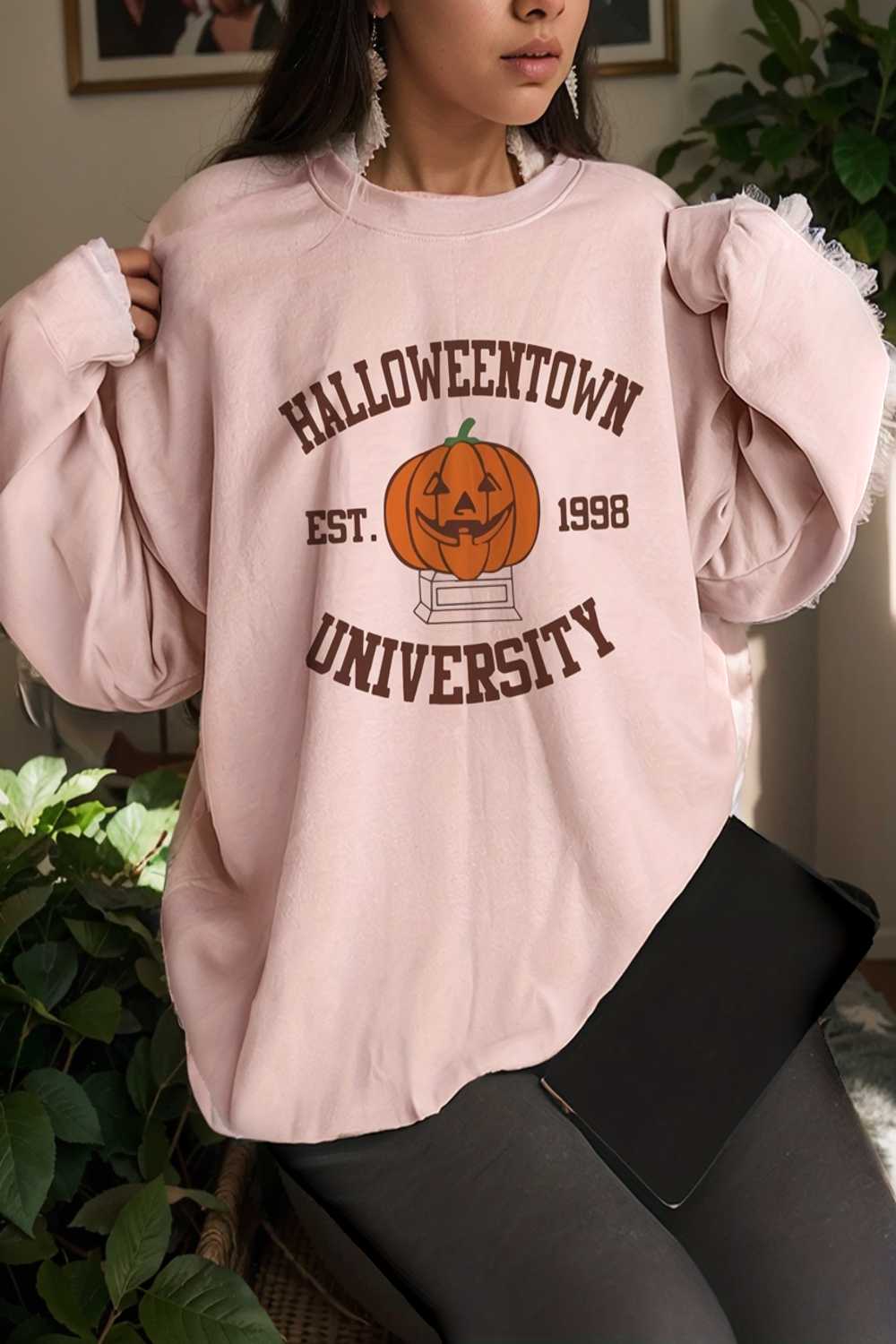 casual halloween pumpkin print long sleeve crew neck hoodie