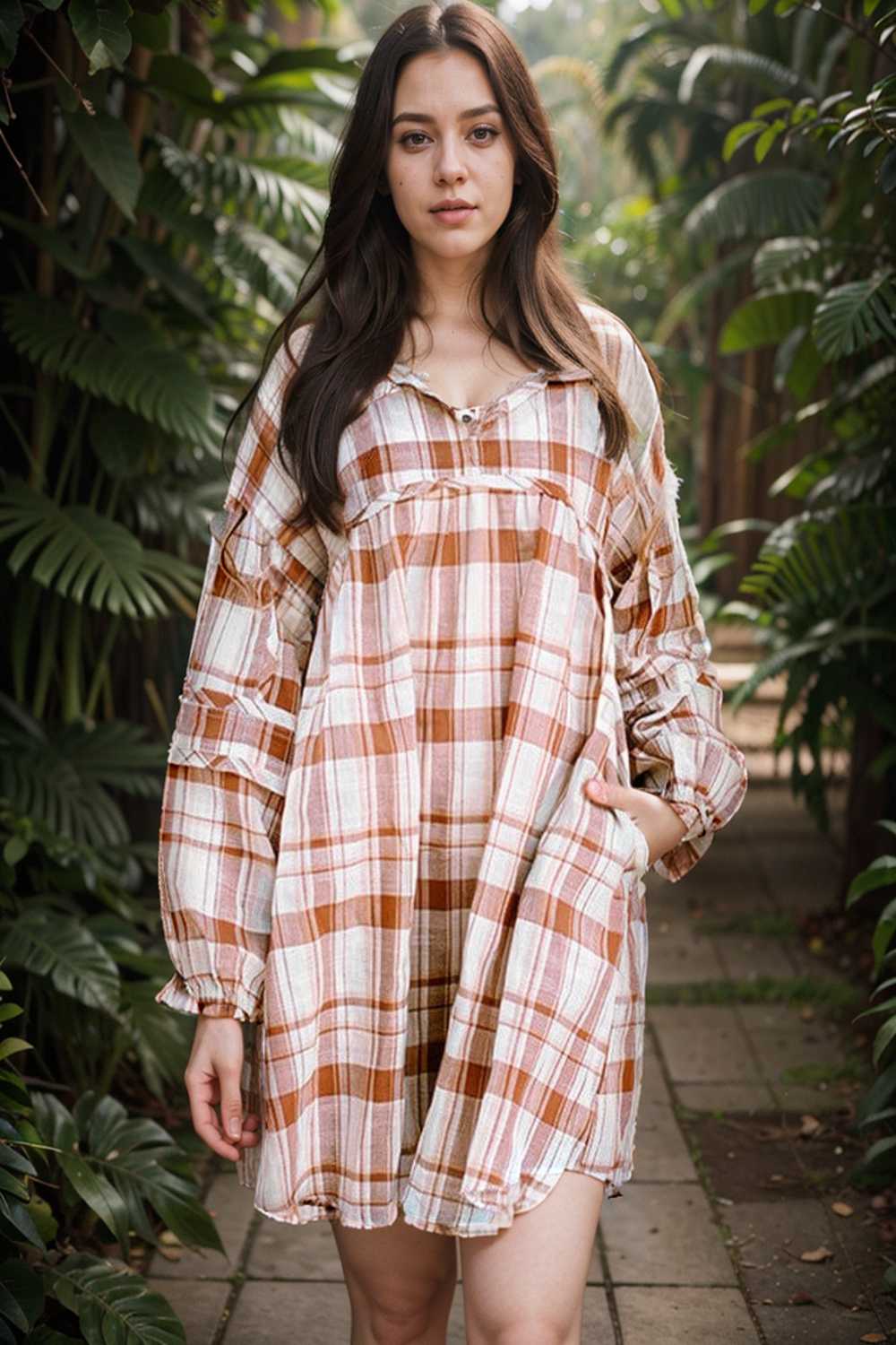 casual plaid shirt dress with long sleeves for women