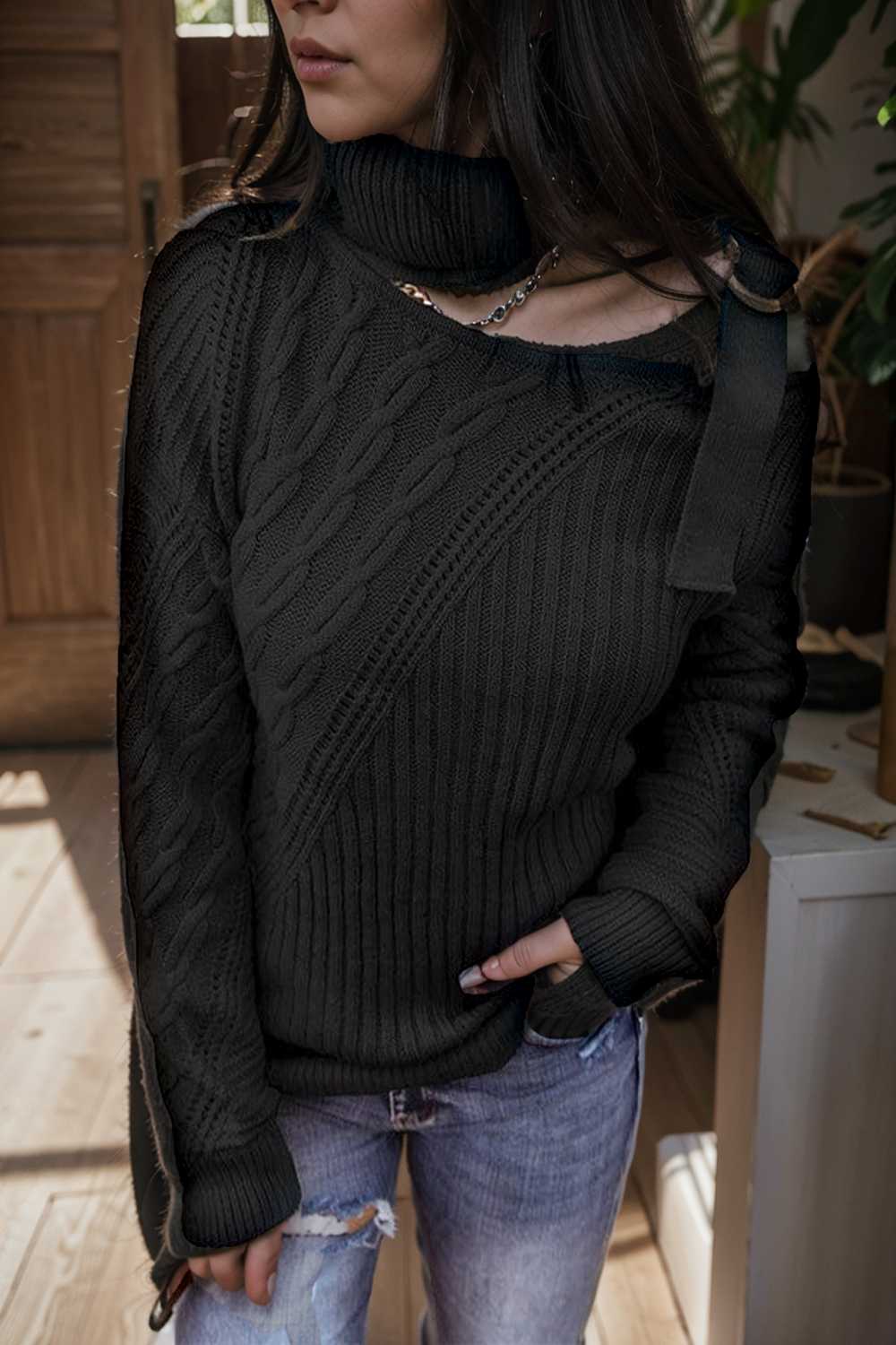casual ribbed button decor asymmetrical hem long sleeve t shirt