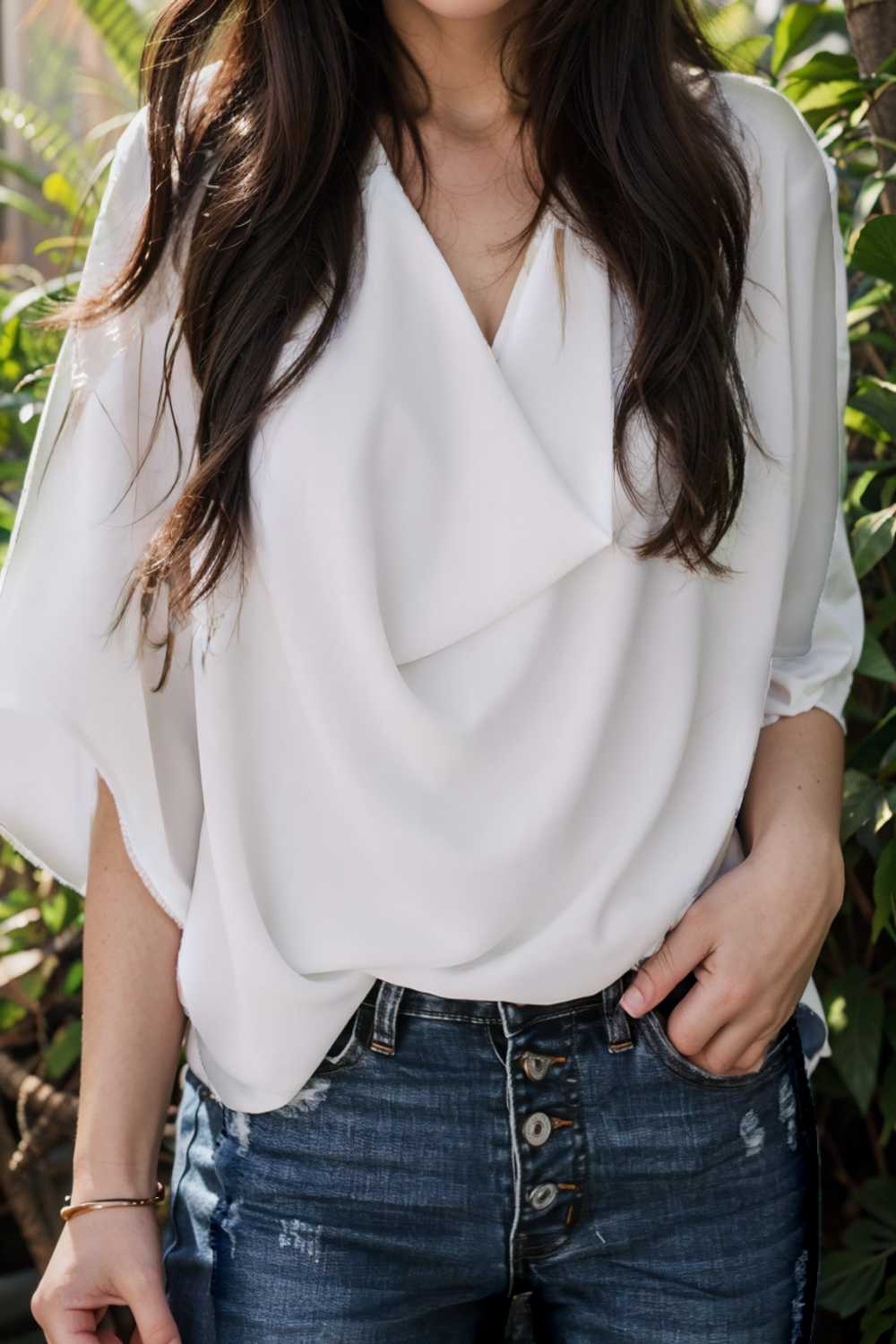 casual v neck pleated chiffon shirt