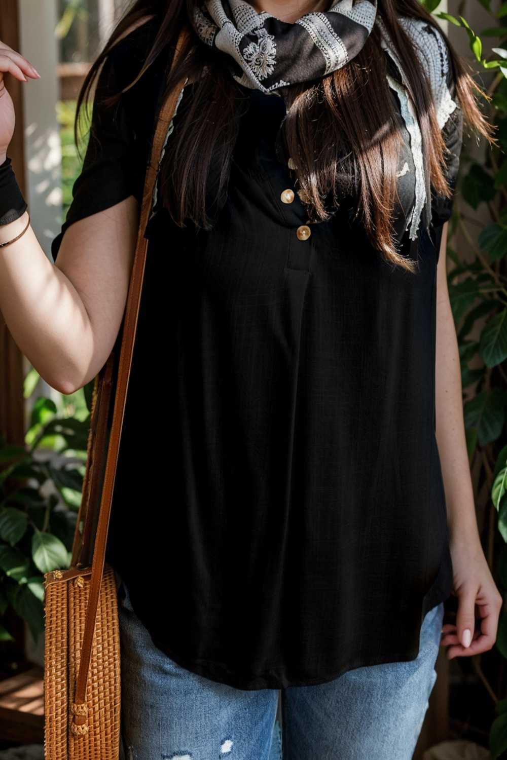 chic black ruffle trim v neck tank top