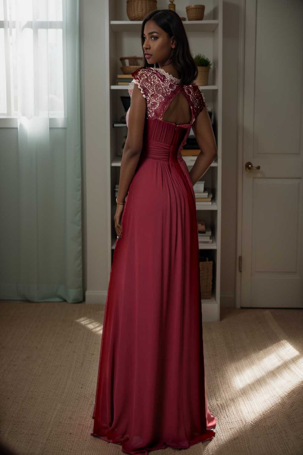 chic cap sleeve lace maxi chiffon bridesmaid gown
