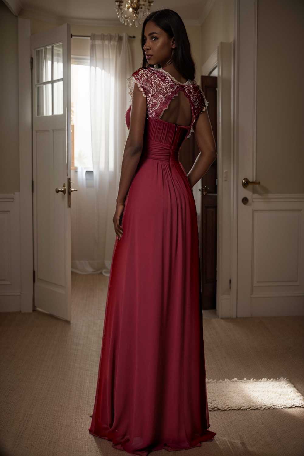 chic cap sleeve lace maxi chiffon bridesmaid gown
