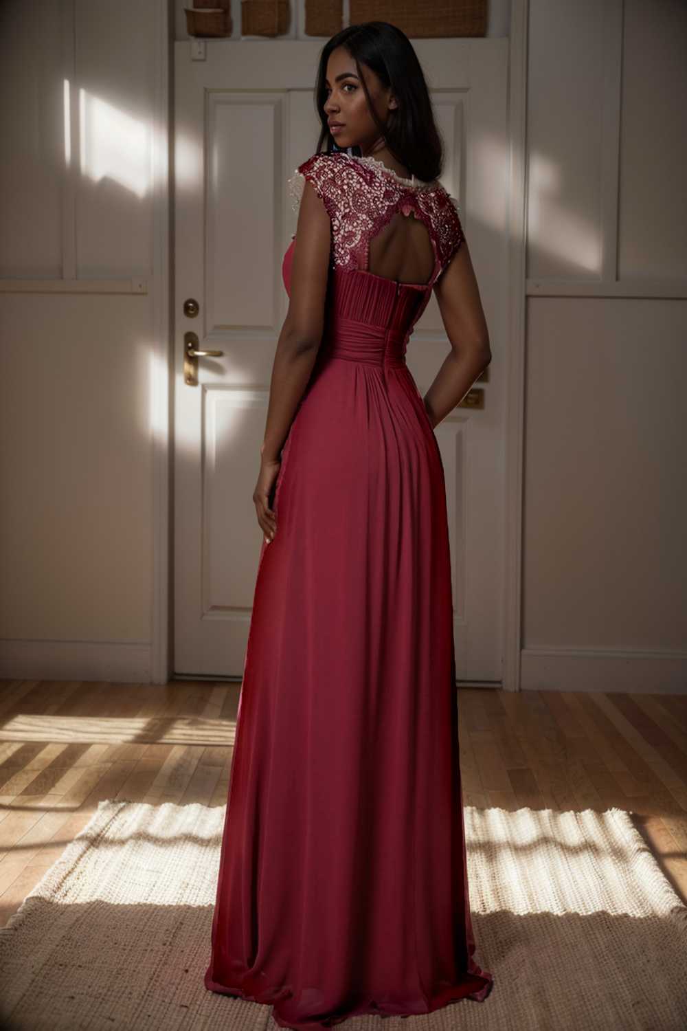 chic cap sleeve lace maxi chiffon bridesmaid gown