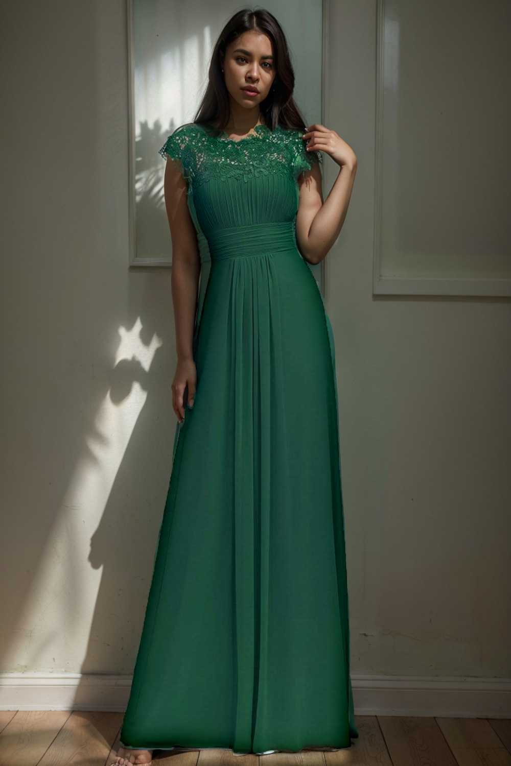 chic cap sleeve lace maxi chiffon bridesmaid gown