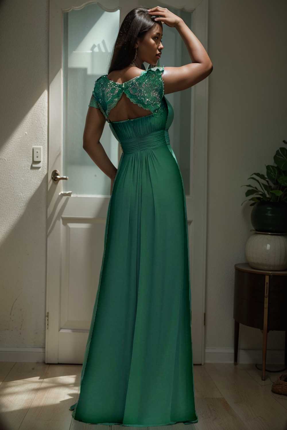 chic cap sleeve lace maxi chiffon bridesmaid gown