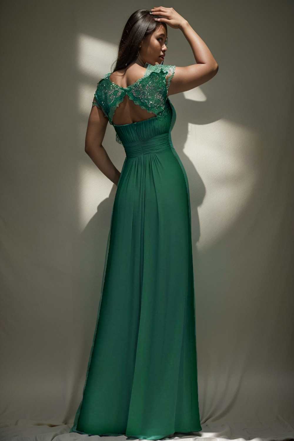 chic cap sleeve lace maxi chiffon bridesmaid gown