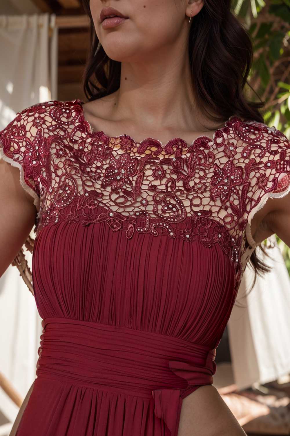 chic cap sleeve lace maxi chiffon bridesmaid gown