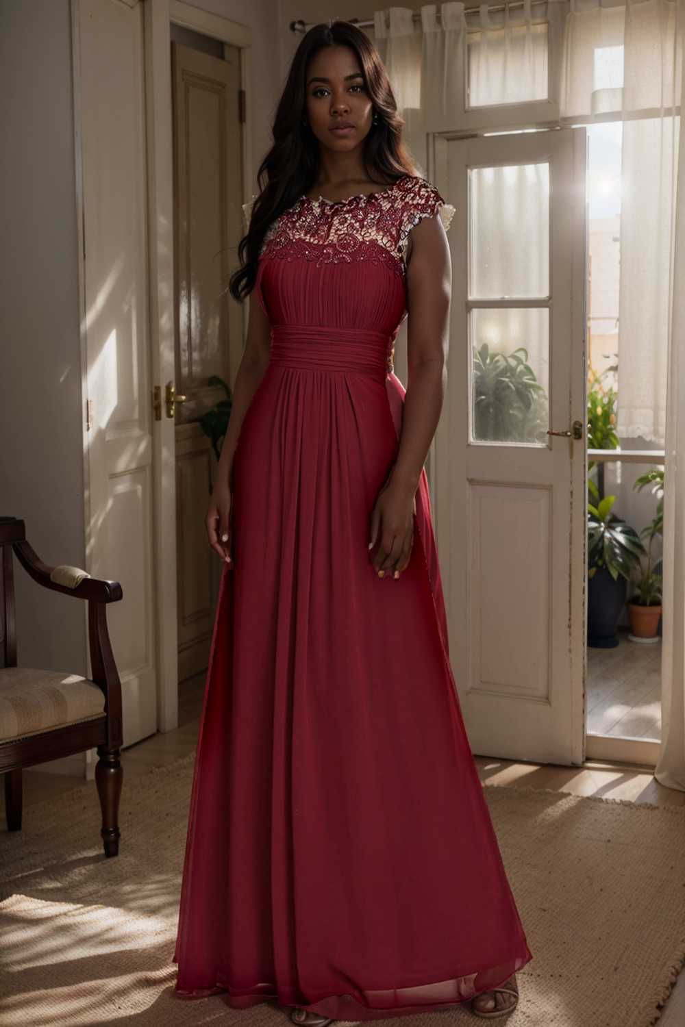 chic cap sleeve lace maxi chiffon bridesmaid gown