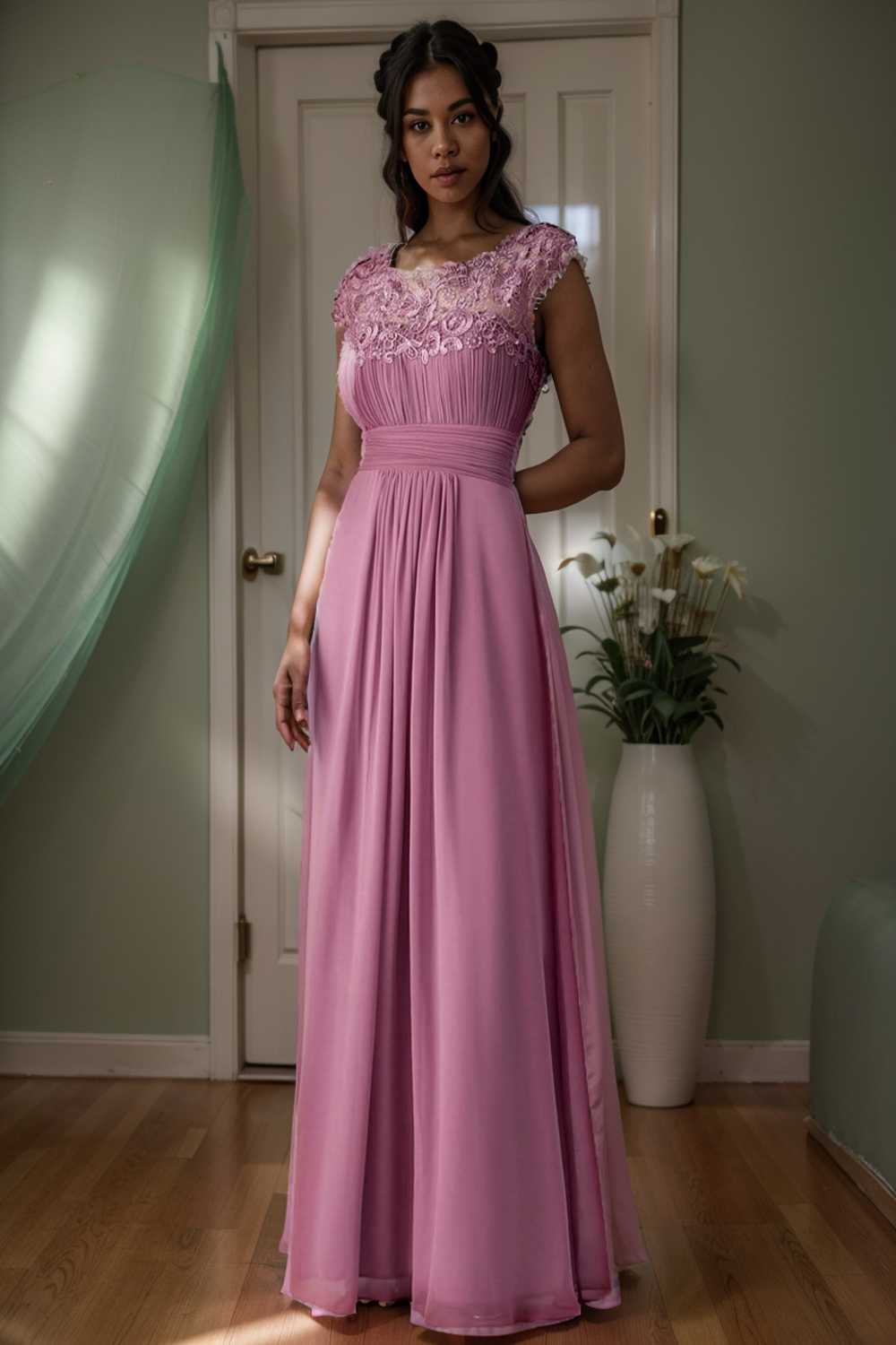 chic cap sleeve lace maxi chiffon bridesmaid gown