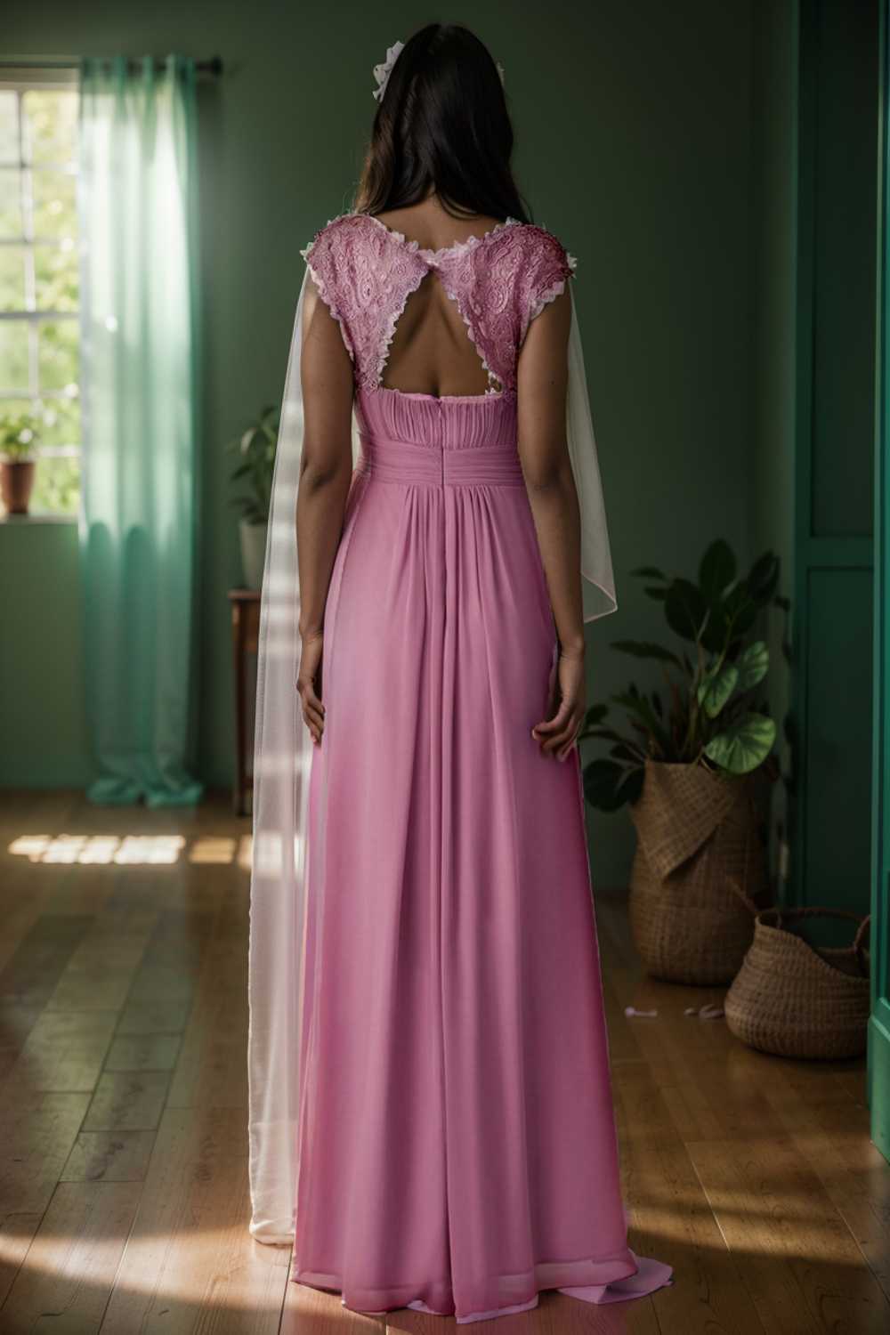 chic cap sleeve lace maxi chiffon bridesmaid gown