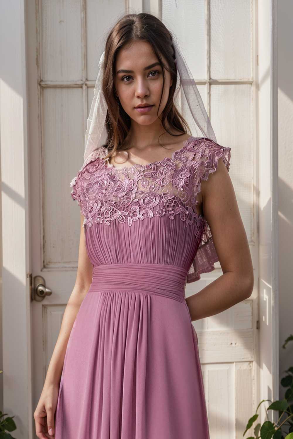 chic cap sleeve lace maxi chiffon bridesmaid gown