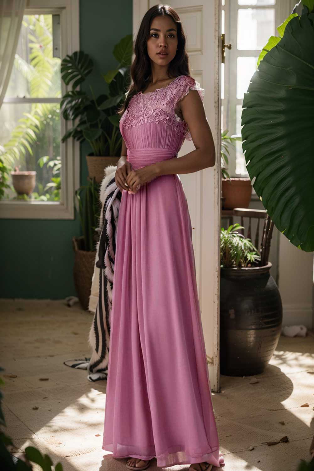chic cap sleeve lace maxi chiffon bridesmaid gown