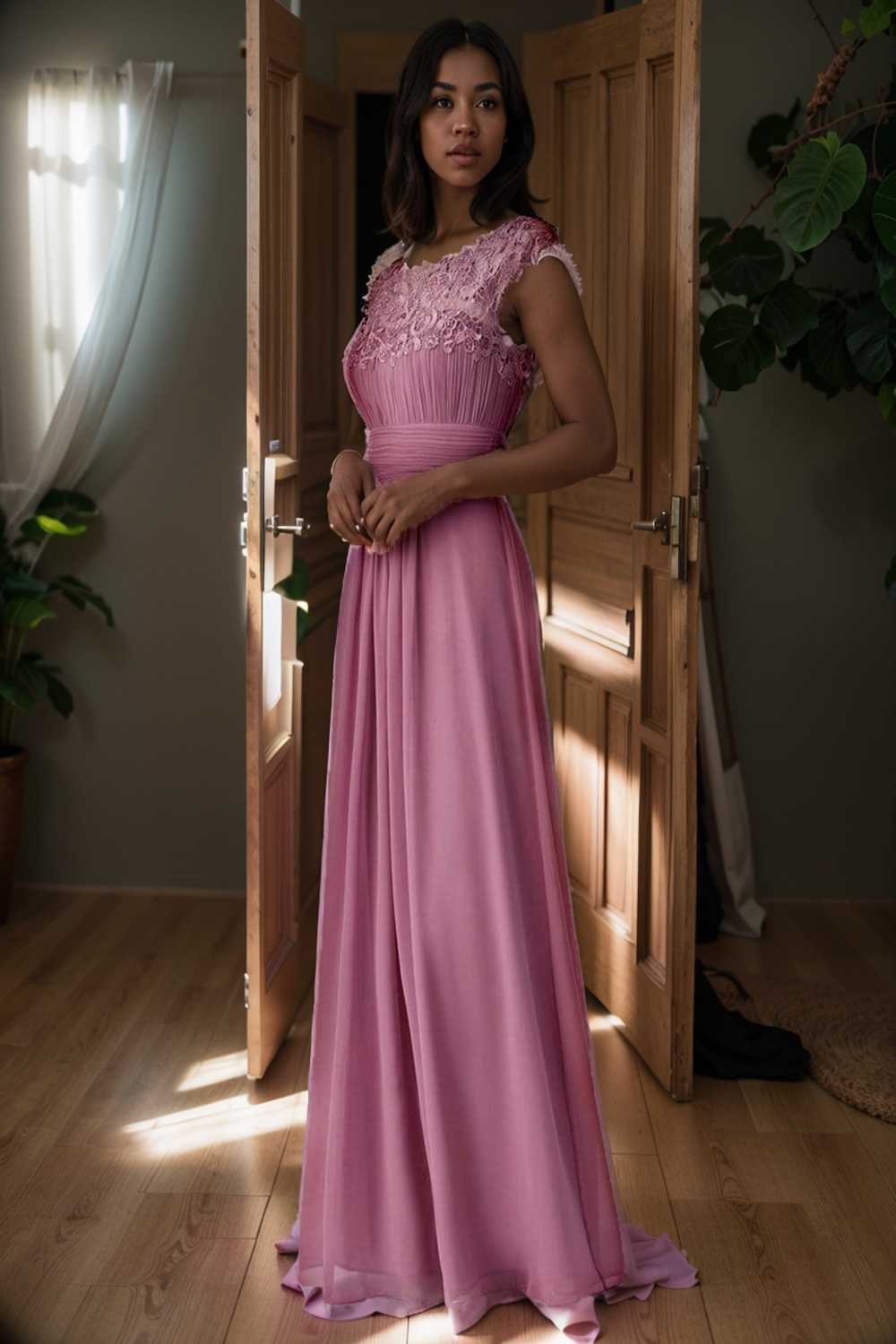 chic cap sleeve lace maxi chiffon bridesmaid gown