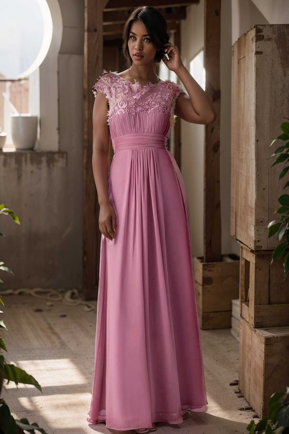 chic cap sleeve lace maxi chiffon bridesmaid gown