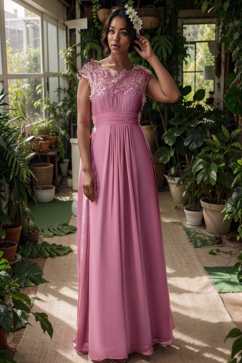 chic cap sleeve lace maxi chiffon bridesmaid gown