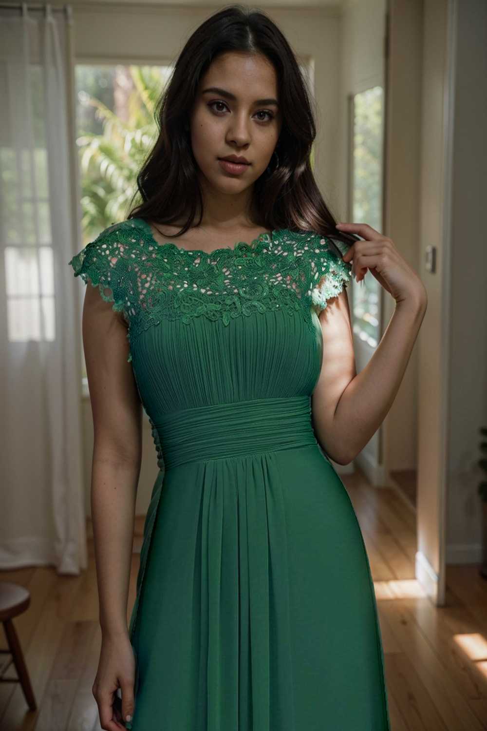 chic cap sleeve lace maxi chiffon bridesmaid gown