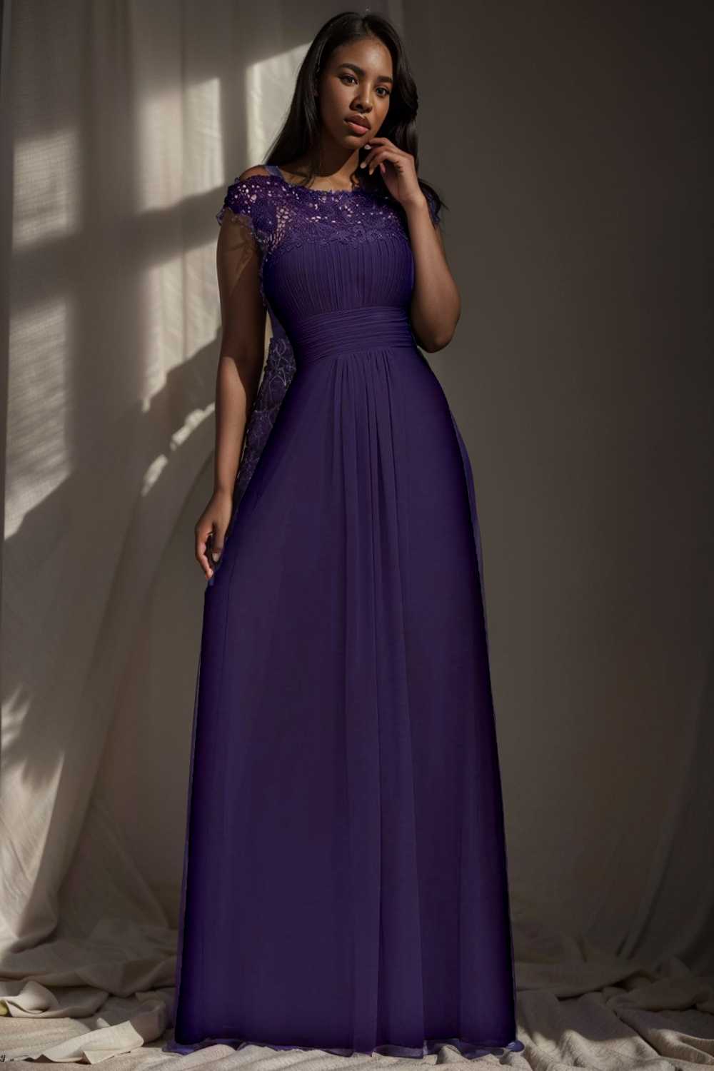 chic cap sleeve lace maxi chiffon bridesmaid gown
