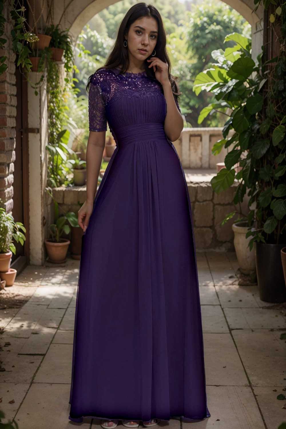 chic cap sleeve lace maxi chiffon bridesmaid gown