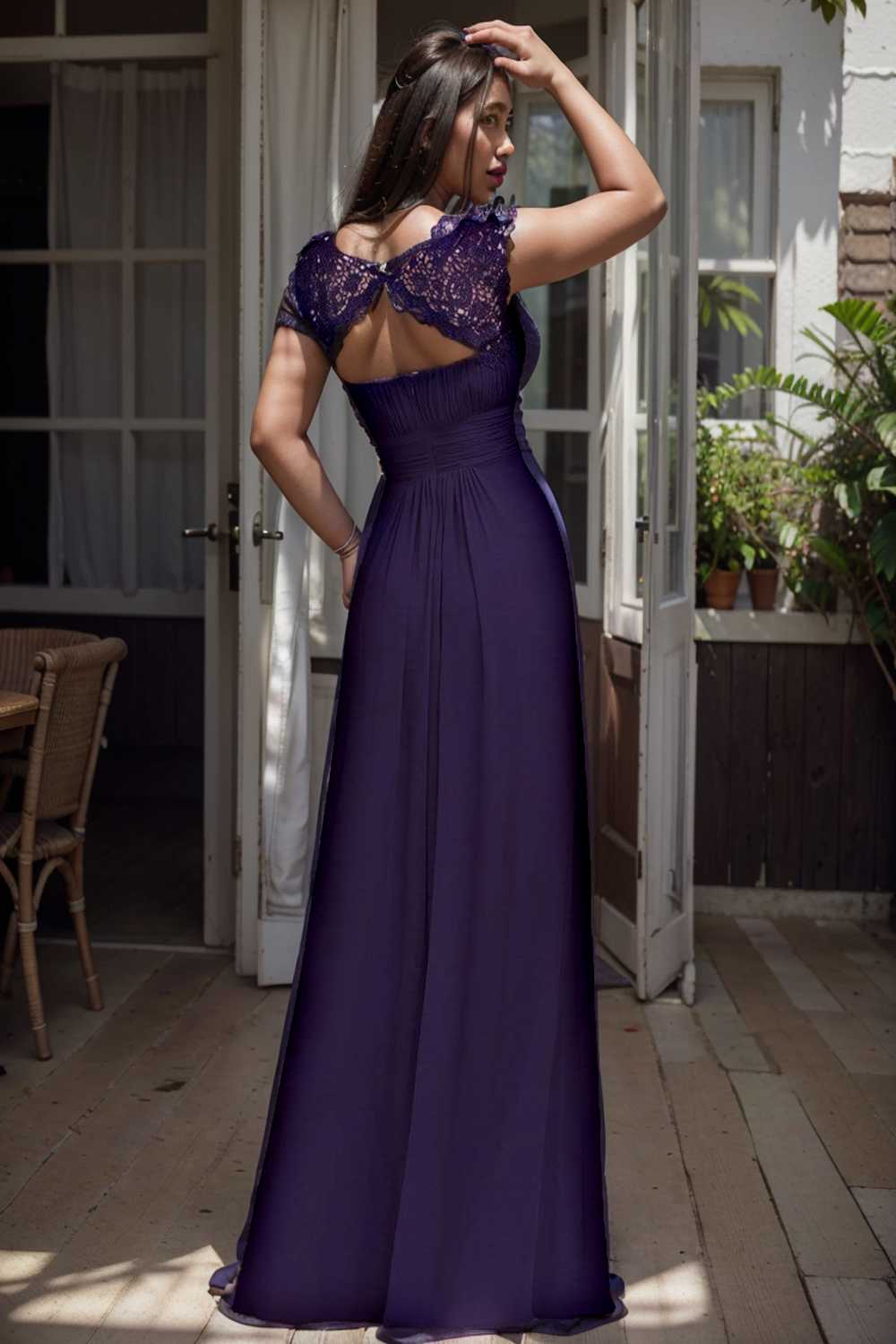 chic cap sleeve lace maxi chiffon bridesmaid gown