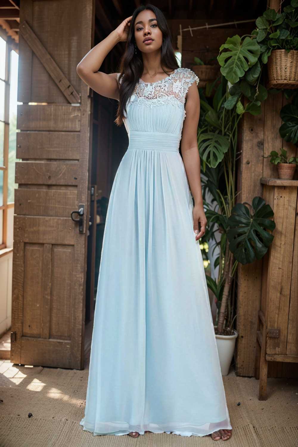 chic cap sleeve lace maxi chiffon bridesmaid gown