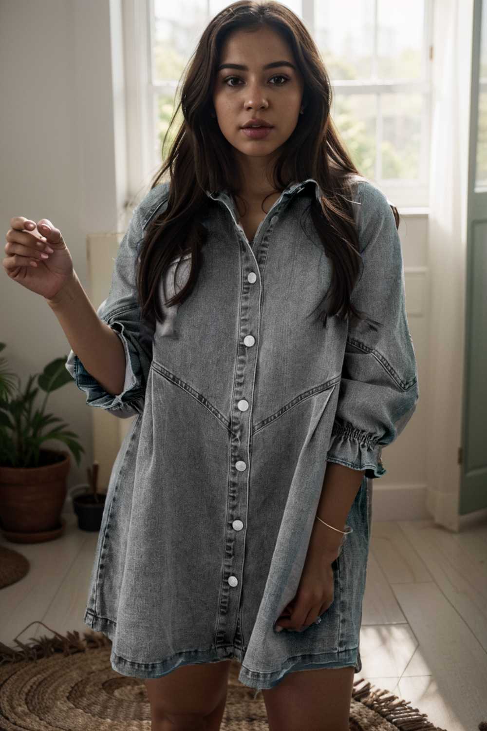 chic gray denim mini dress with button detail
