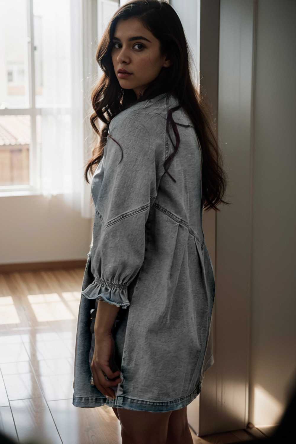 chic gray denim mini dress with button detail