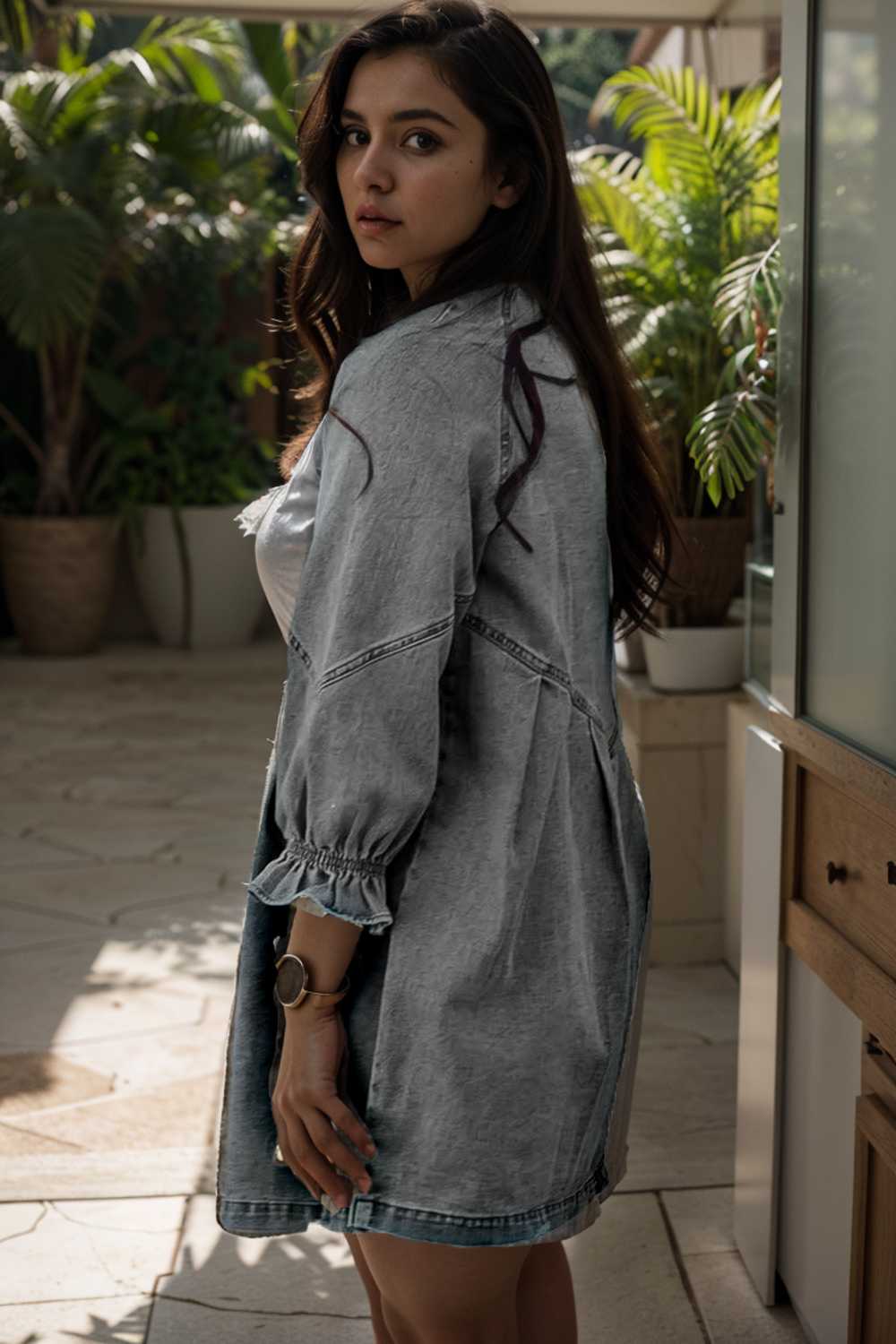chic gray denim mini dress with button detail