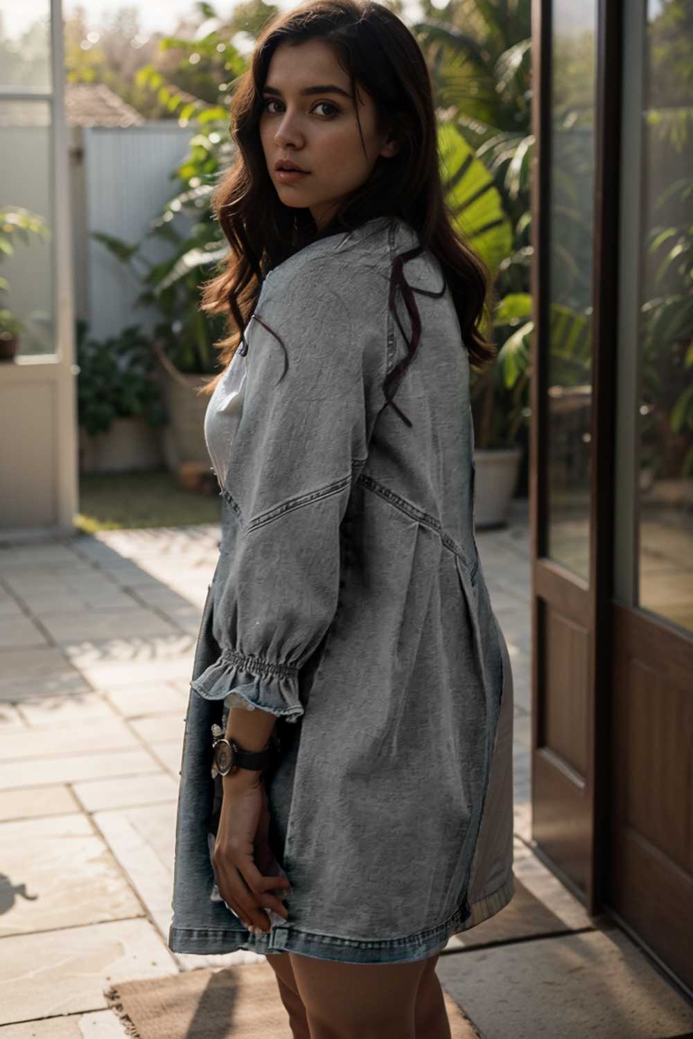 chic gray denim mini dress with button detail