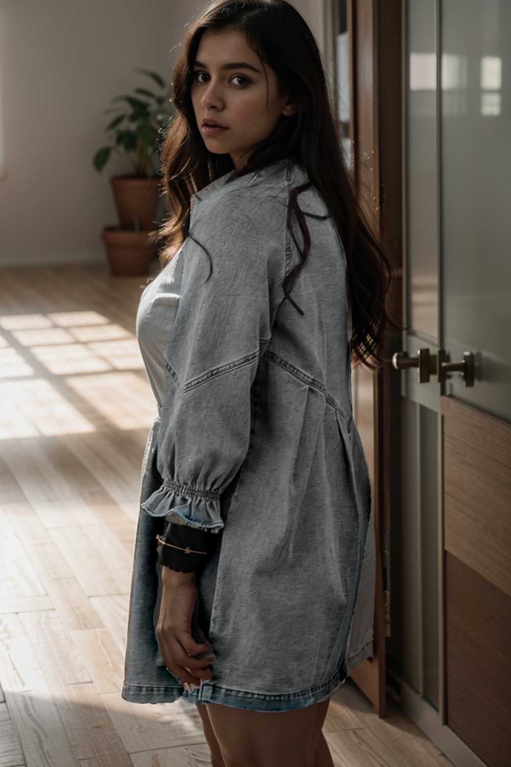 chic gray denim mini dress with button detail