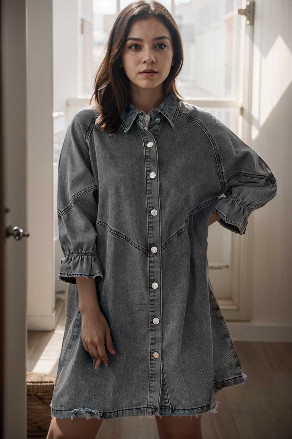 chic gray denim mini dress with button detail
