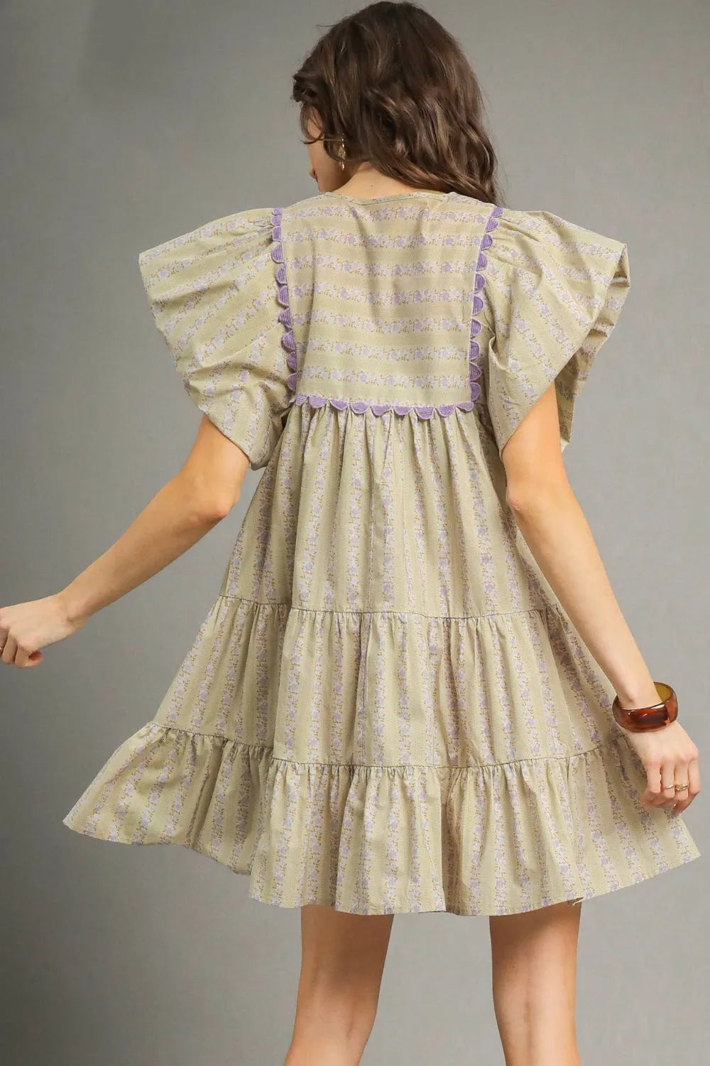 Rows Of Lavender Tiered Mini Cotton Dress