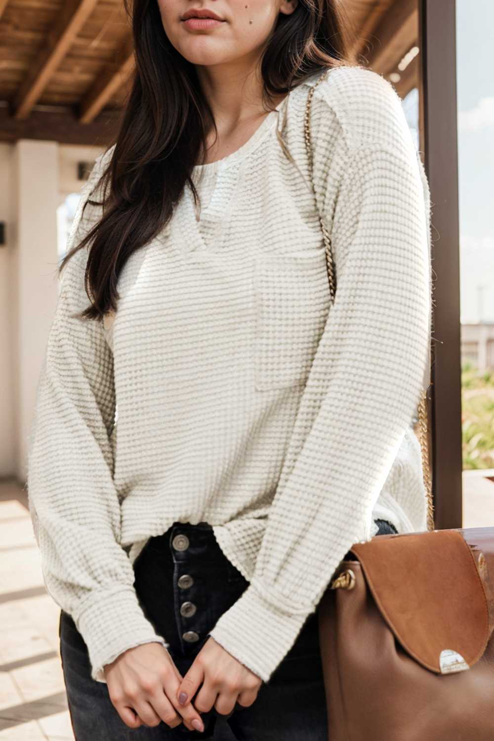 deep v neck long sleeve knitted sweater