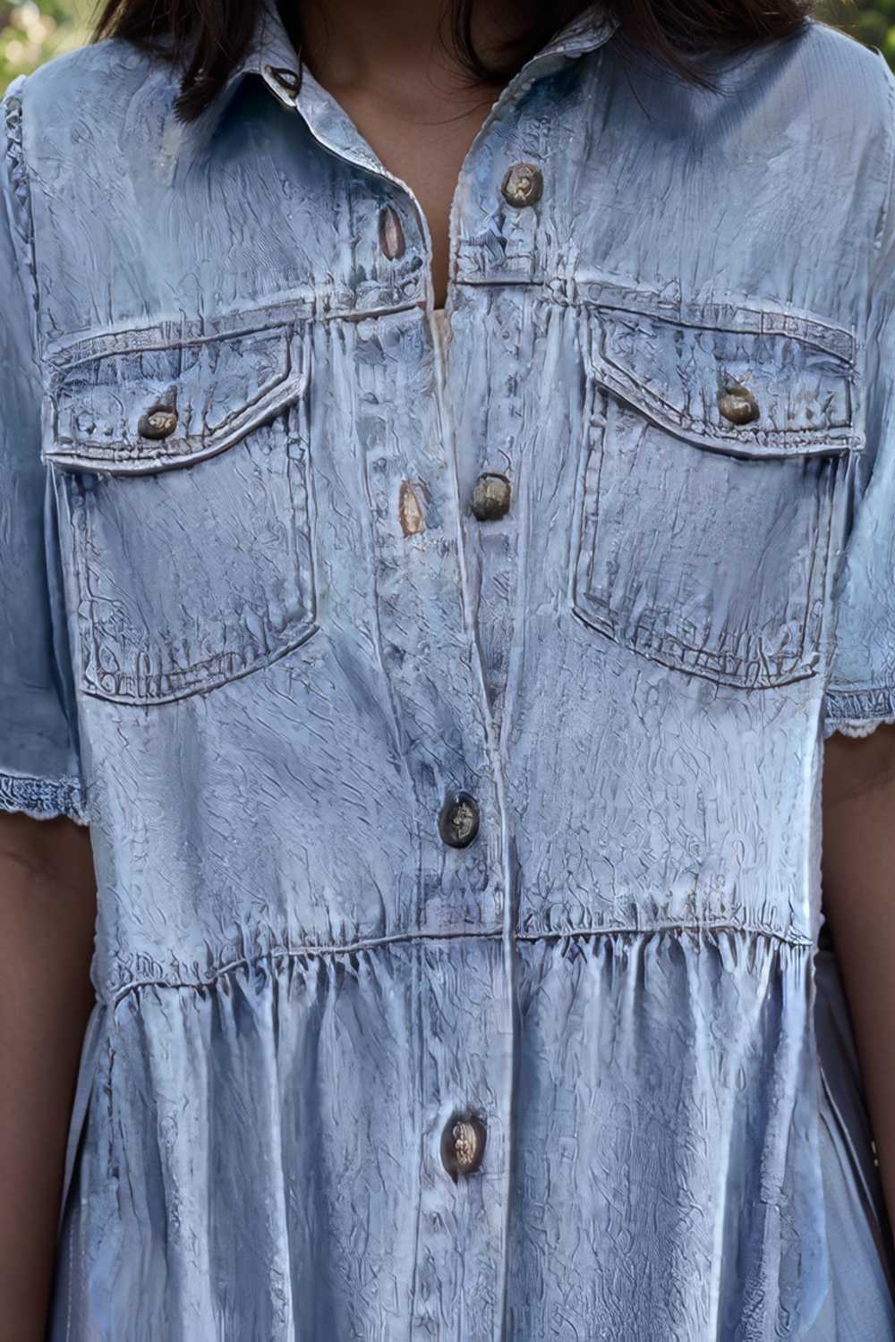 down loose short sleeve denim jean dress drop shoulder a line paneled peasant closed bateau v neck dress
