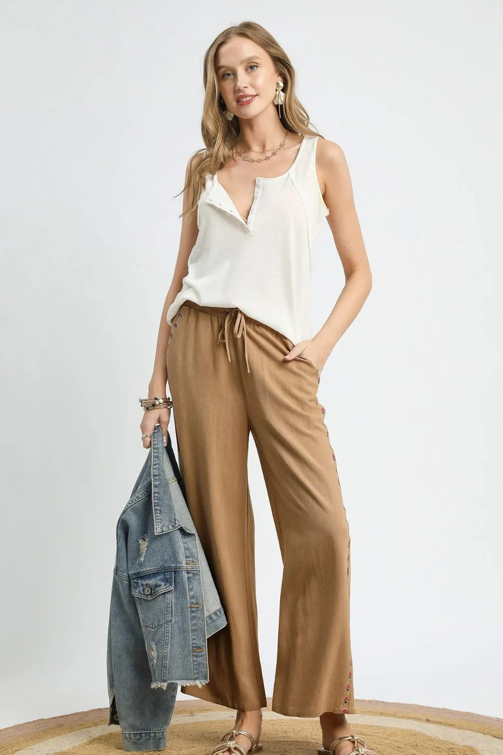 Linen Cotton Wide Leg Drawstring Pants