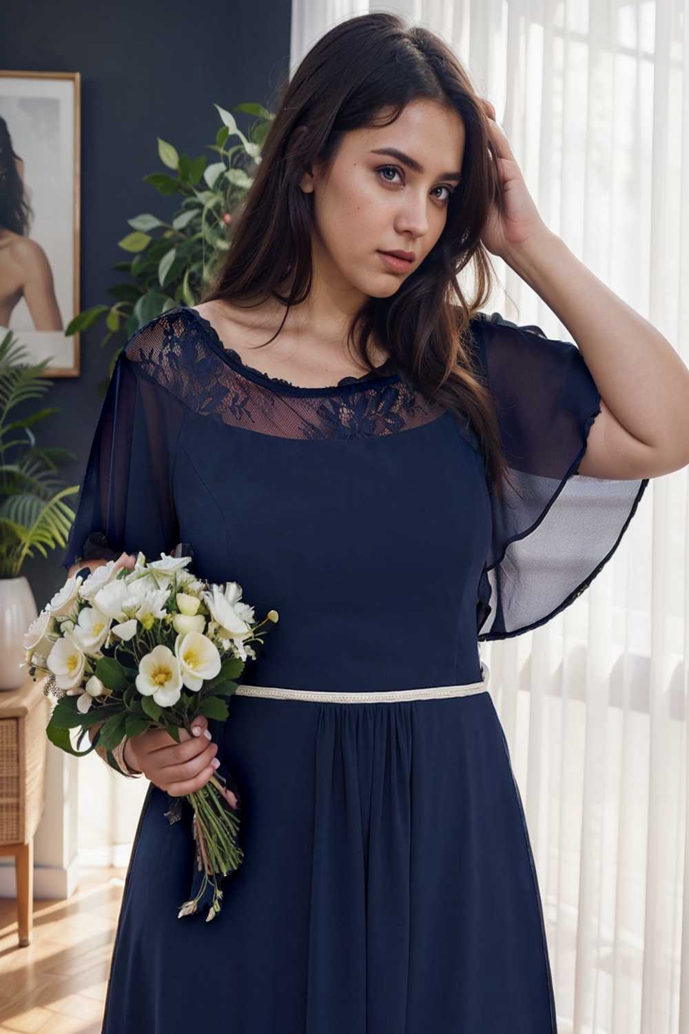 elegant boat neck a line midi dress for plus size women