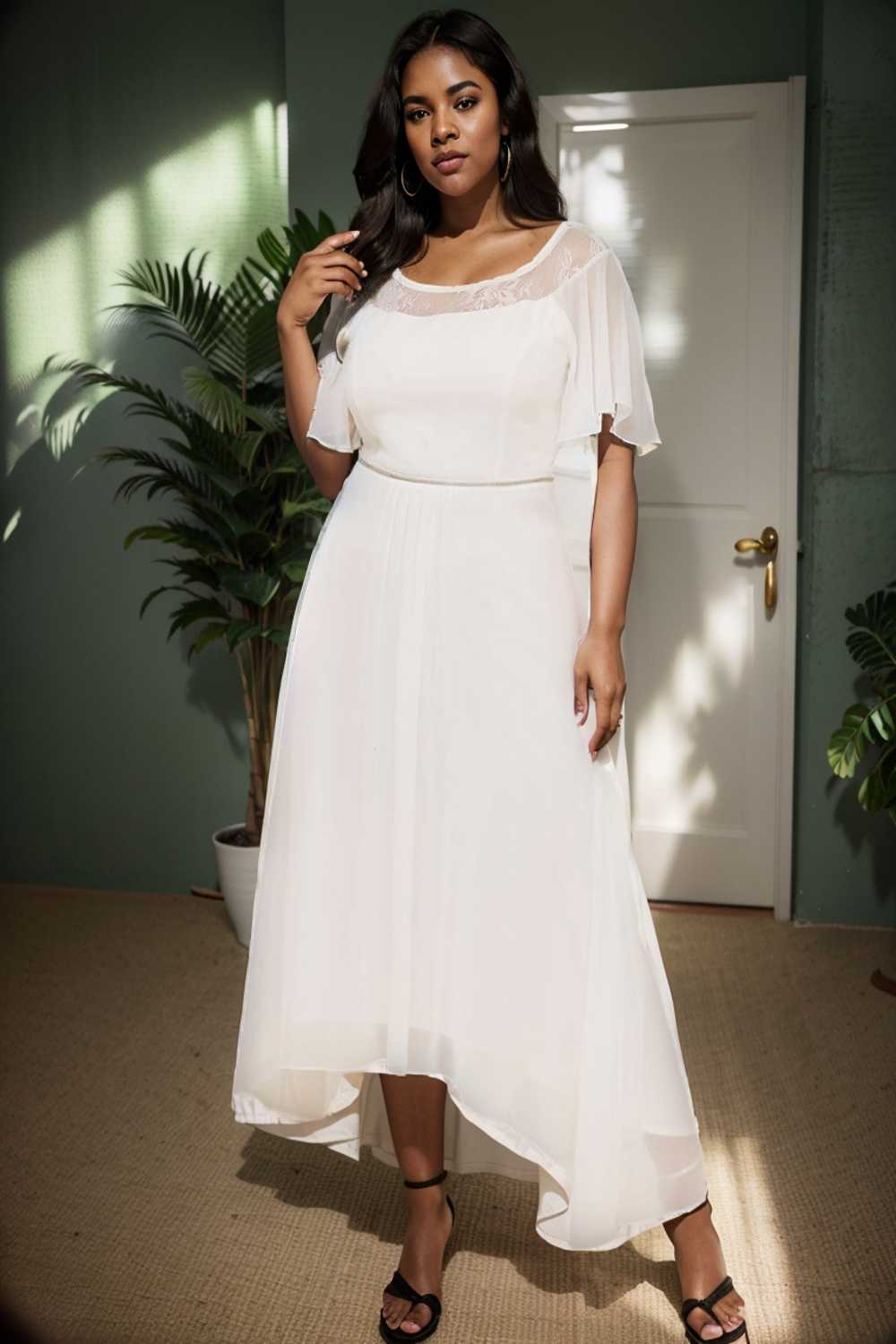 elegant boat neck a line midi dress for plus size women